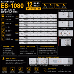 Eastern Star ES-1080 LG 65" TV LED Backlight Set | 12×(5 LED) | 60 LED | 3V/LED